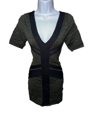 Women’s WOW Couture Olive Green & Black Deep V Bodycon Mini Dress - M